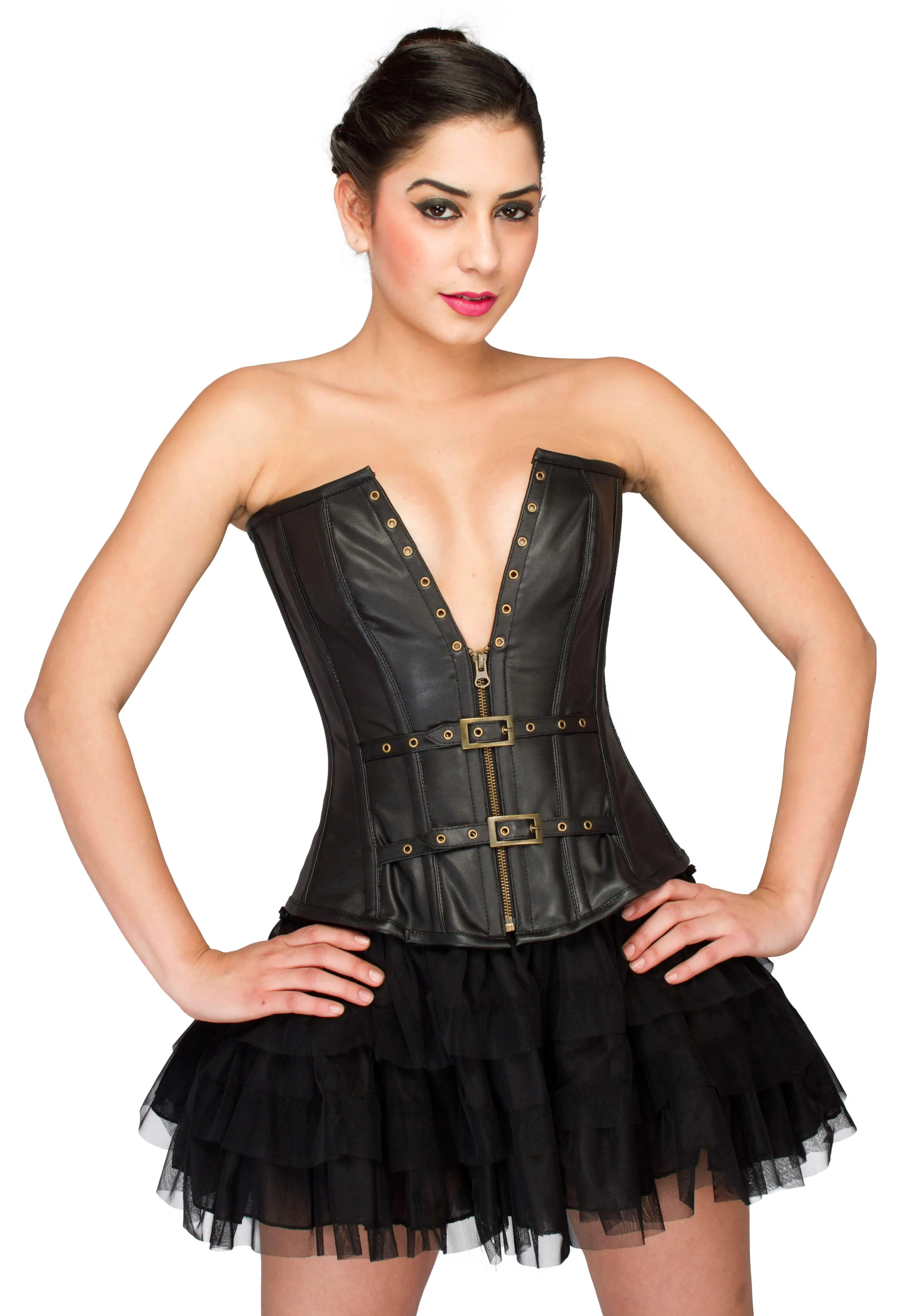 Black Faux Leather Overbust Corset Top