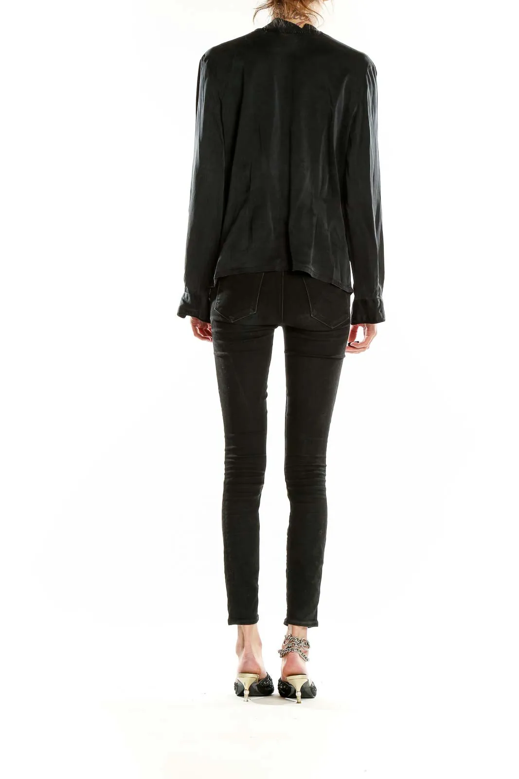 Black Silk Button-Up Blouse