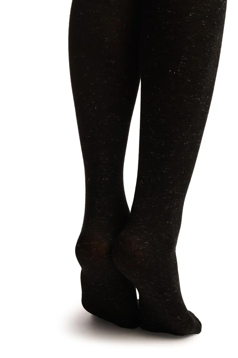Black With Silver Lurex & Stripes Over The Knee Socks