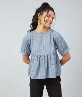 Chimpaaanzee women Grey Crepe Polka Doted Half Sleeve Style Top