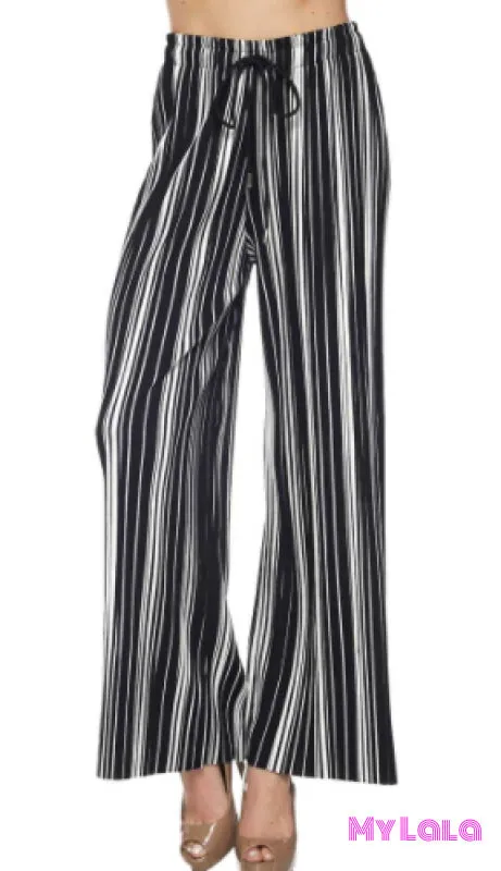 Curvy Pleated Palazzo Wide Leg Pants (Black/White)