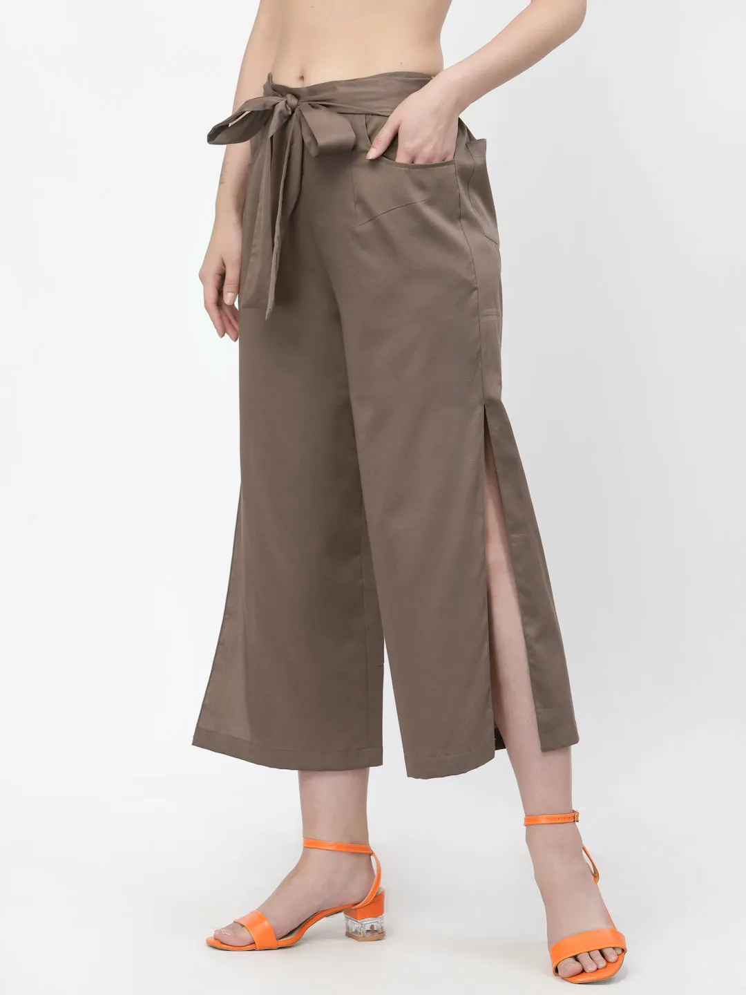 Dark Beige Plazzo With Open Slit