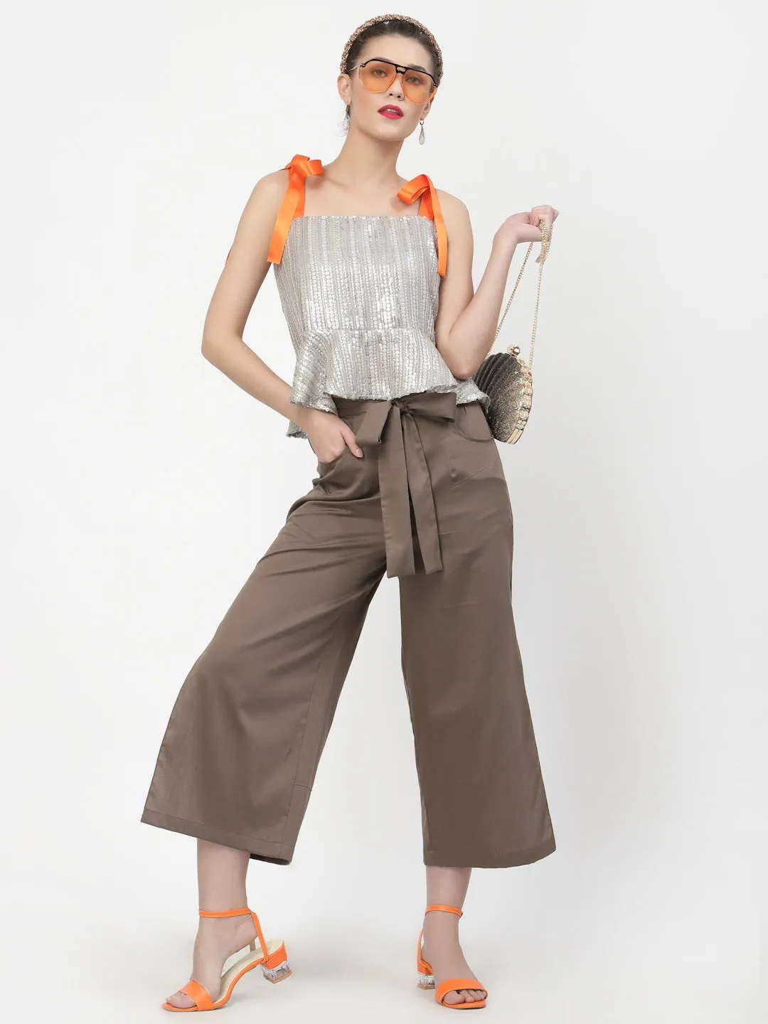 Dark Beige Plazzo With Open Slit