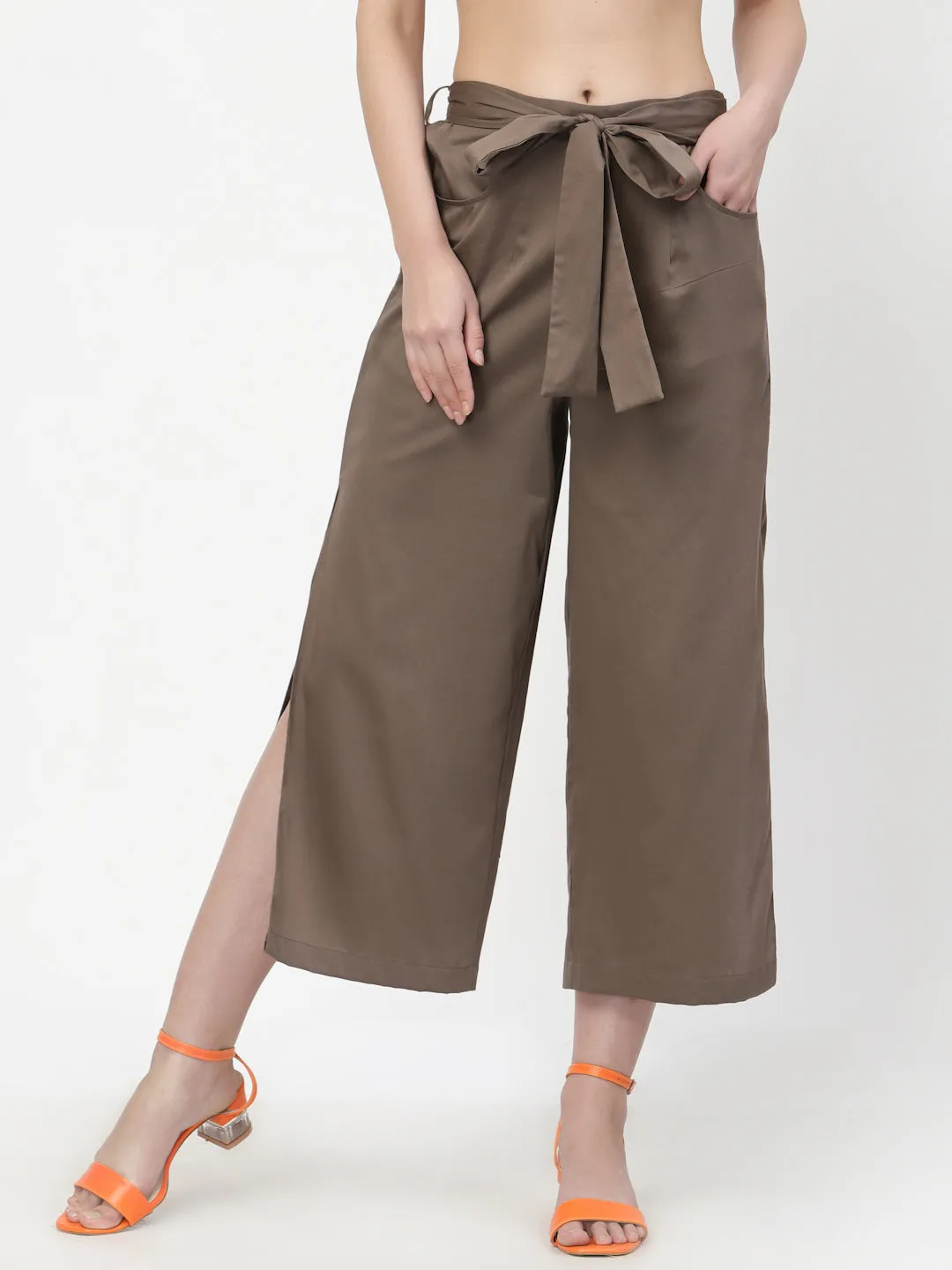 Dark Beige Plazzo With Open Slit