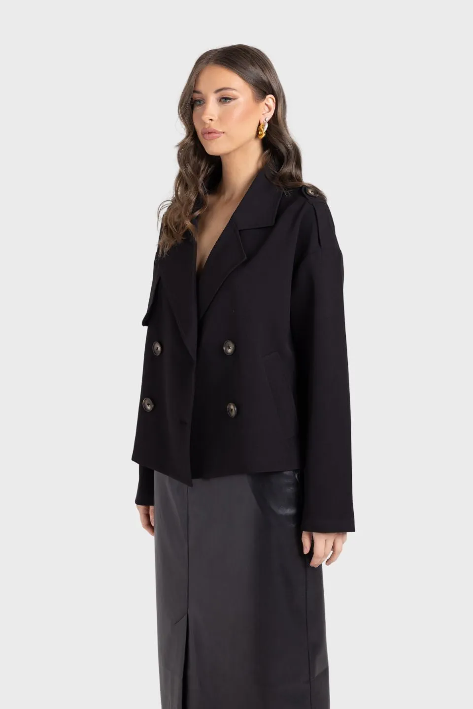 Dropped Shoulder Cropped Trench