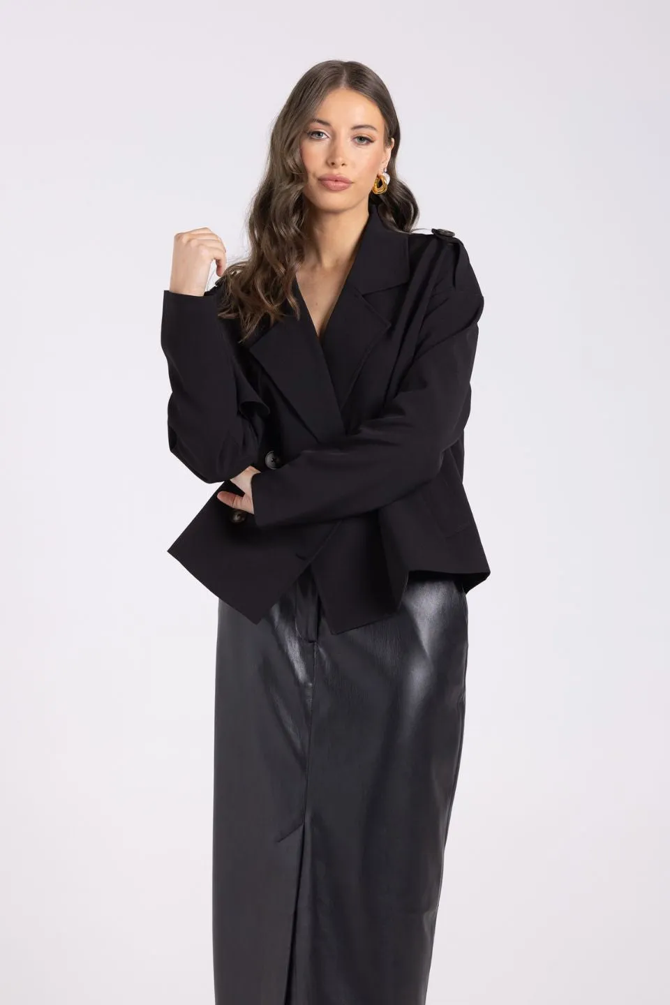 Dropped Shoulder Cropped Trench