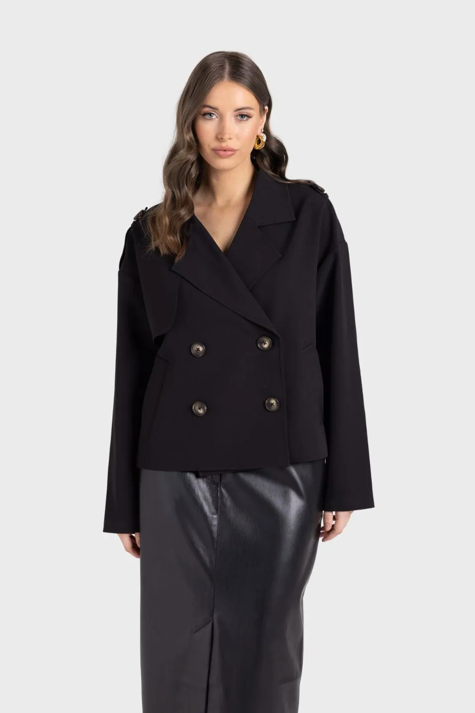 Dropped Shoulder Cropped Trench