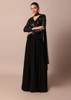 Elegant Black Sequin Palazzo Suit Set