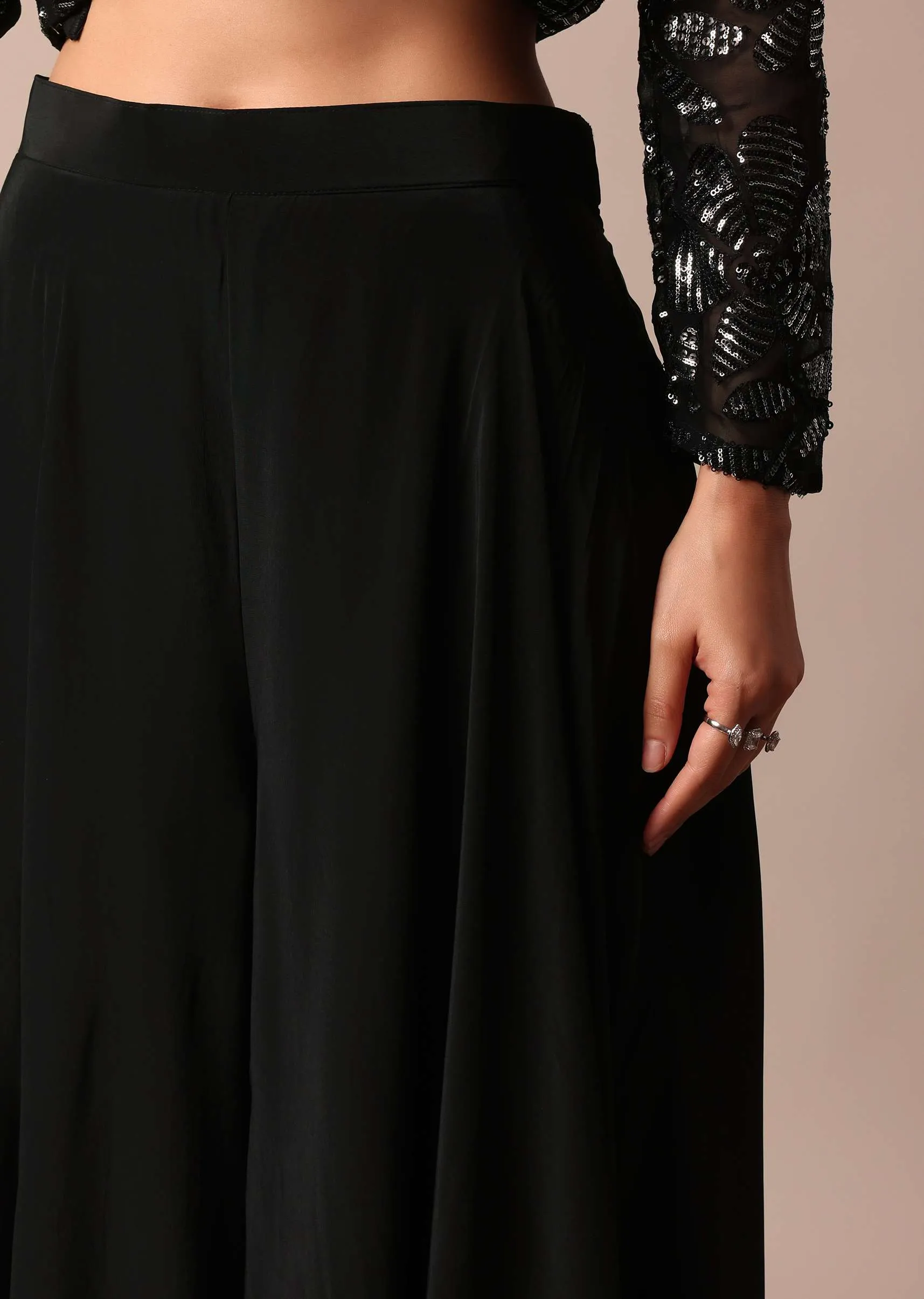 Elegant Black Sequin Palazzo Suit Set