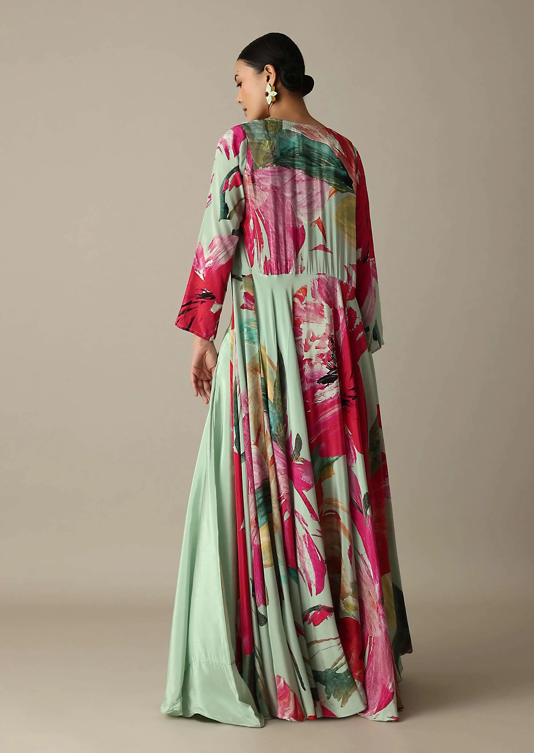 Elegant Pista Green Silk Palazzo Set With Exquisite Prints
