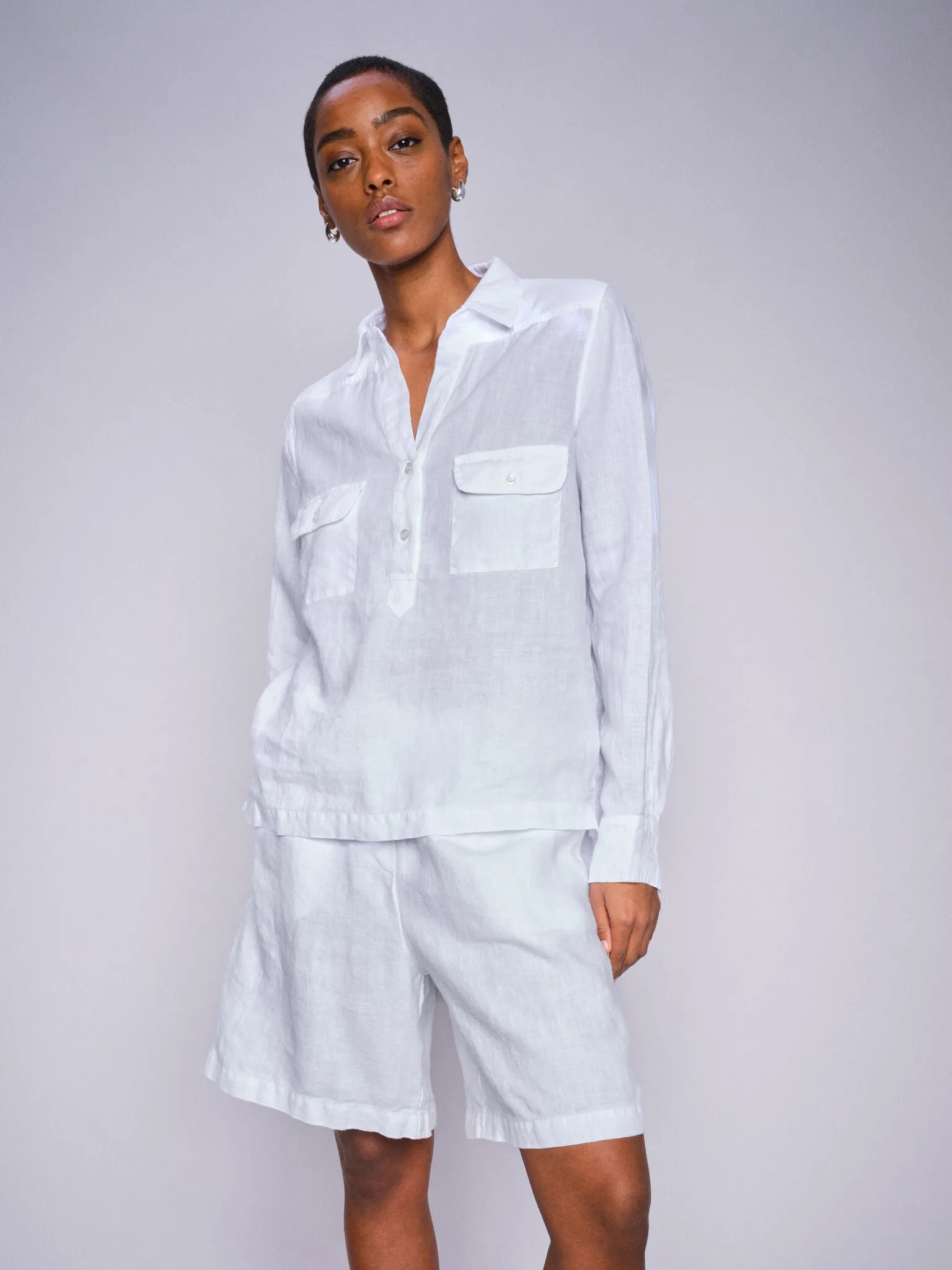 Enna Linen Pocket Blouse - White