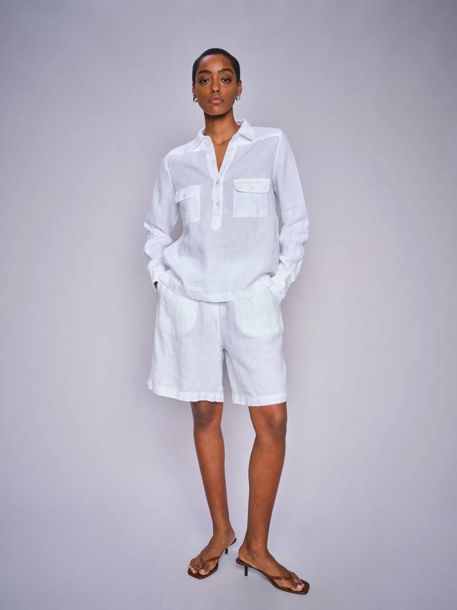 Enna Linen Pocket Blouse - White