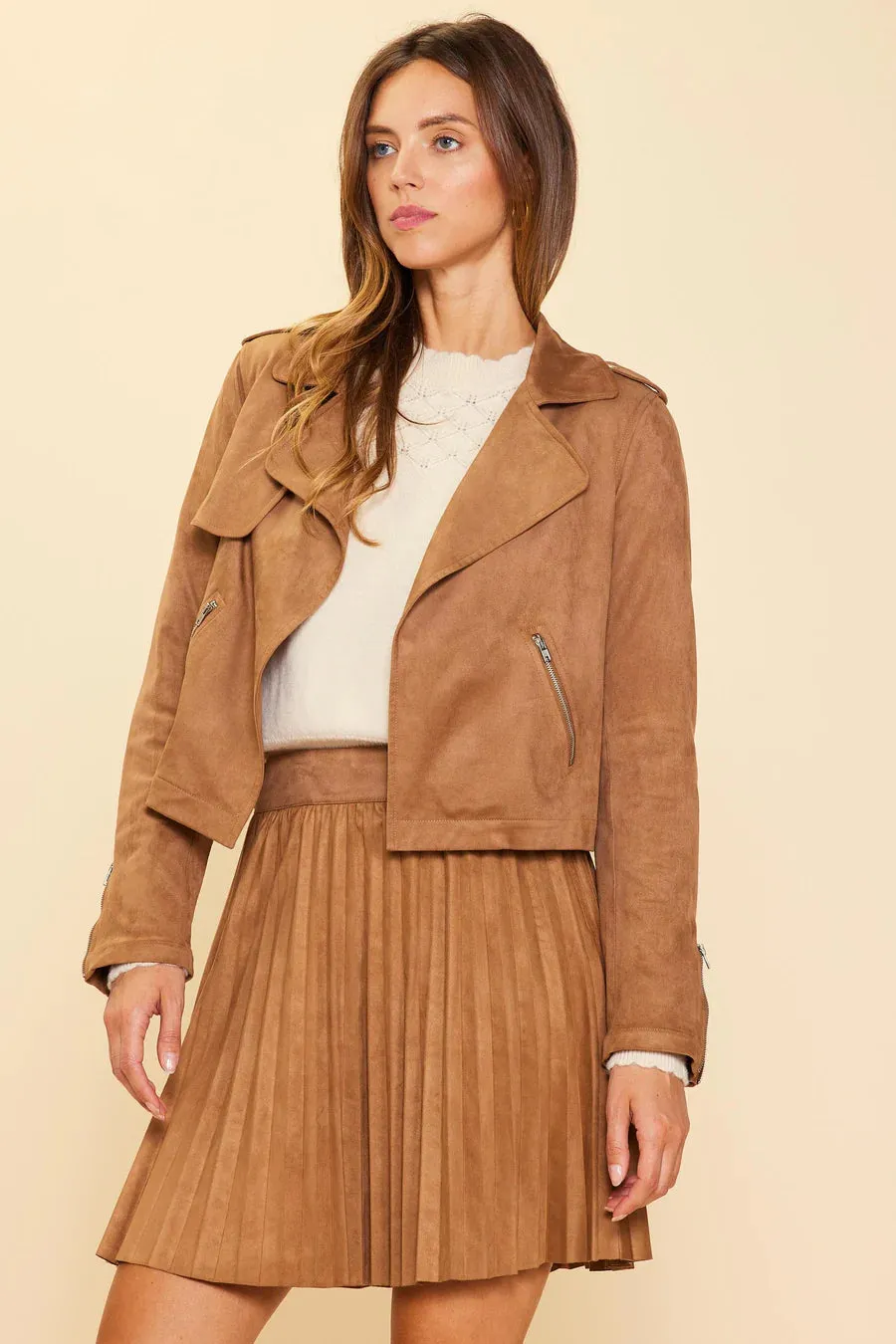 Faux Suede Motto Jacket