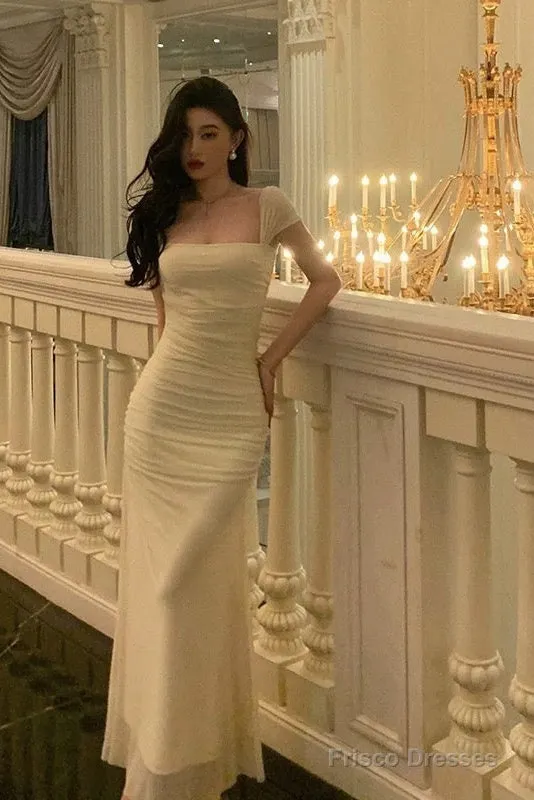 Gorgeous Sheath Square Neckline Ivory Date Night Dress Prom Dresses Party Dress Birthday Outfits