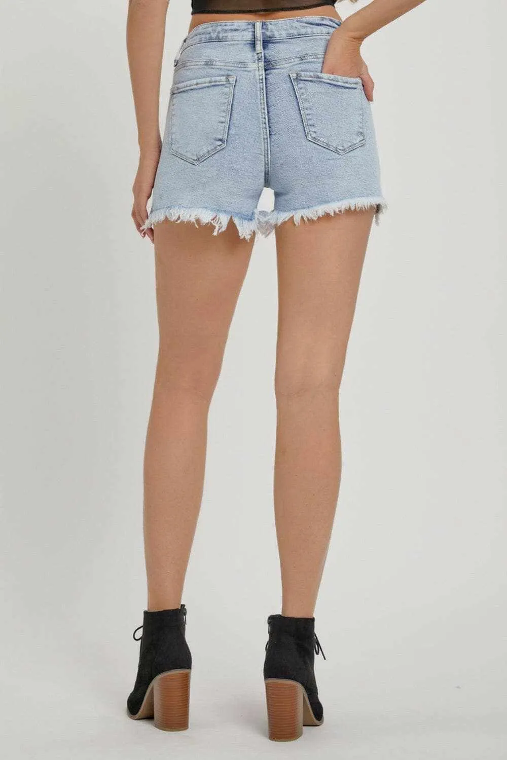 High rise rhinestone denim shorts