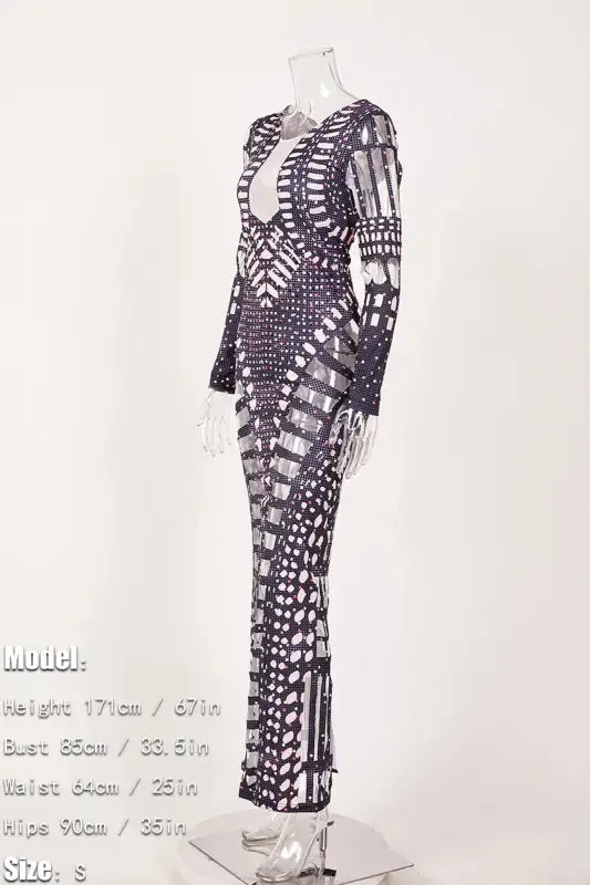 High Slit Diamond Cut Rhinestone Maxi Dress (S-2XL)