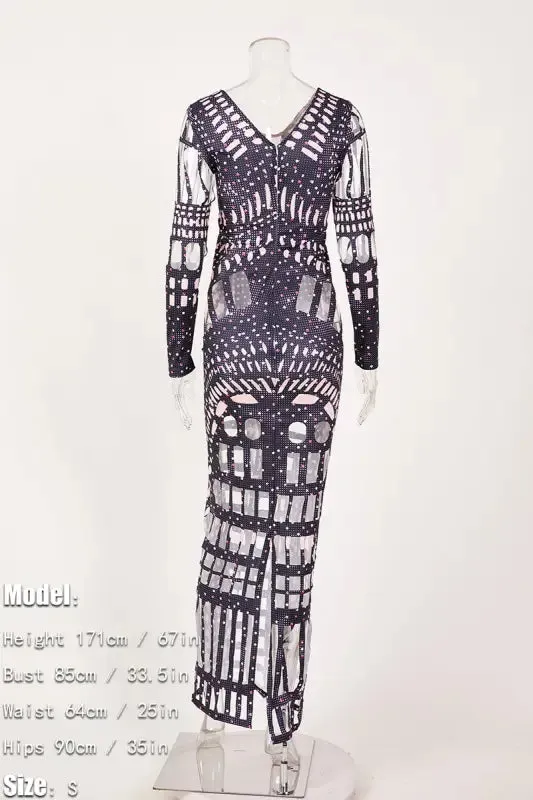 High Slit Diamond Cut Rhinestone Maxi Dress (S-2XL)