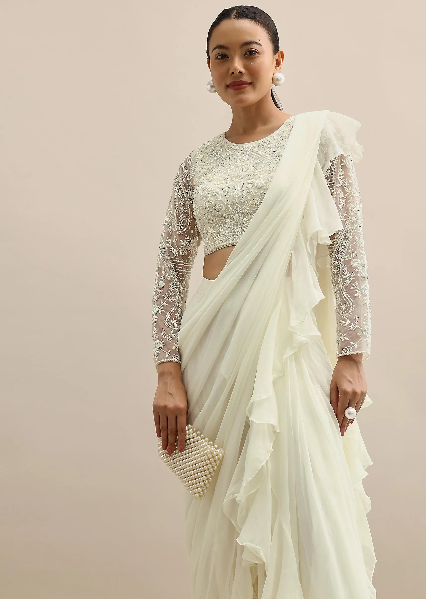 Ivory Blouse And Draped Palazzo Set