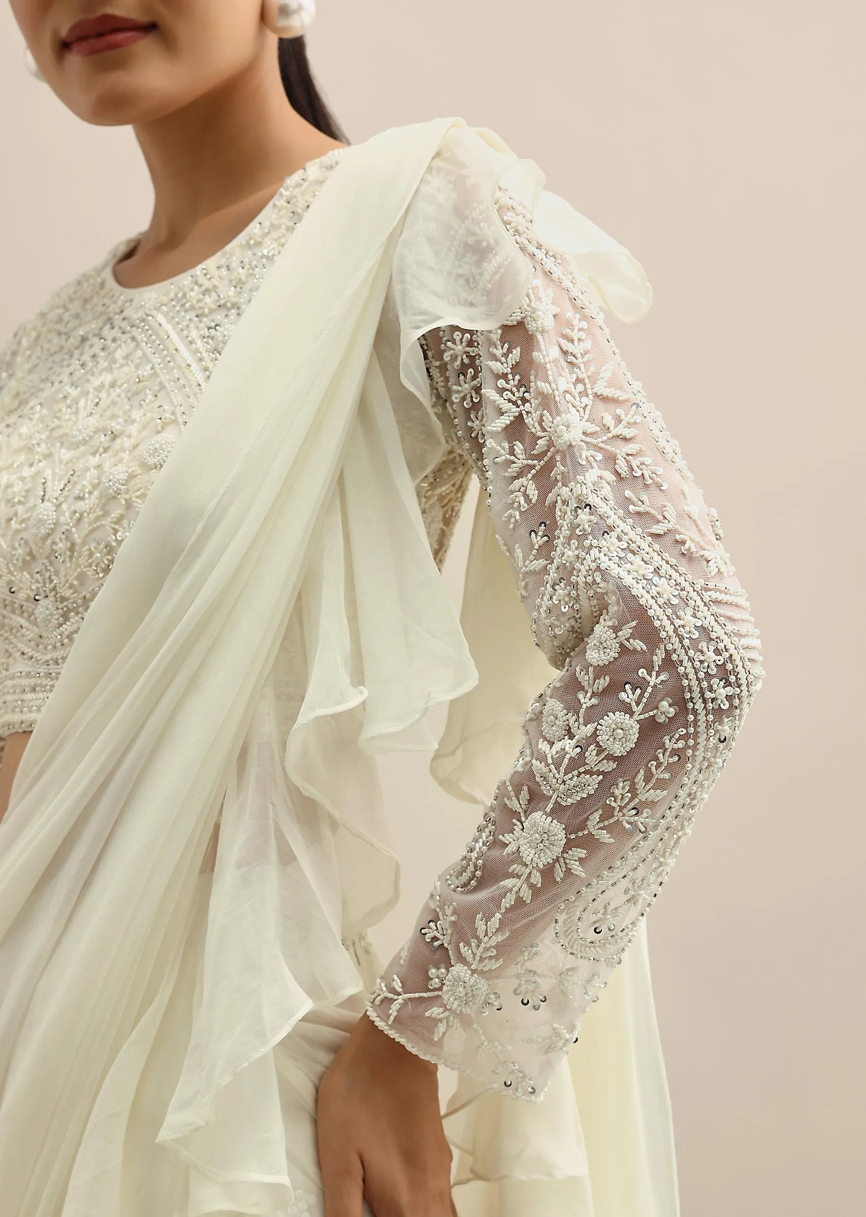 Ivory Blouse And Draped Palazzo Set