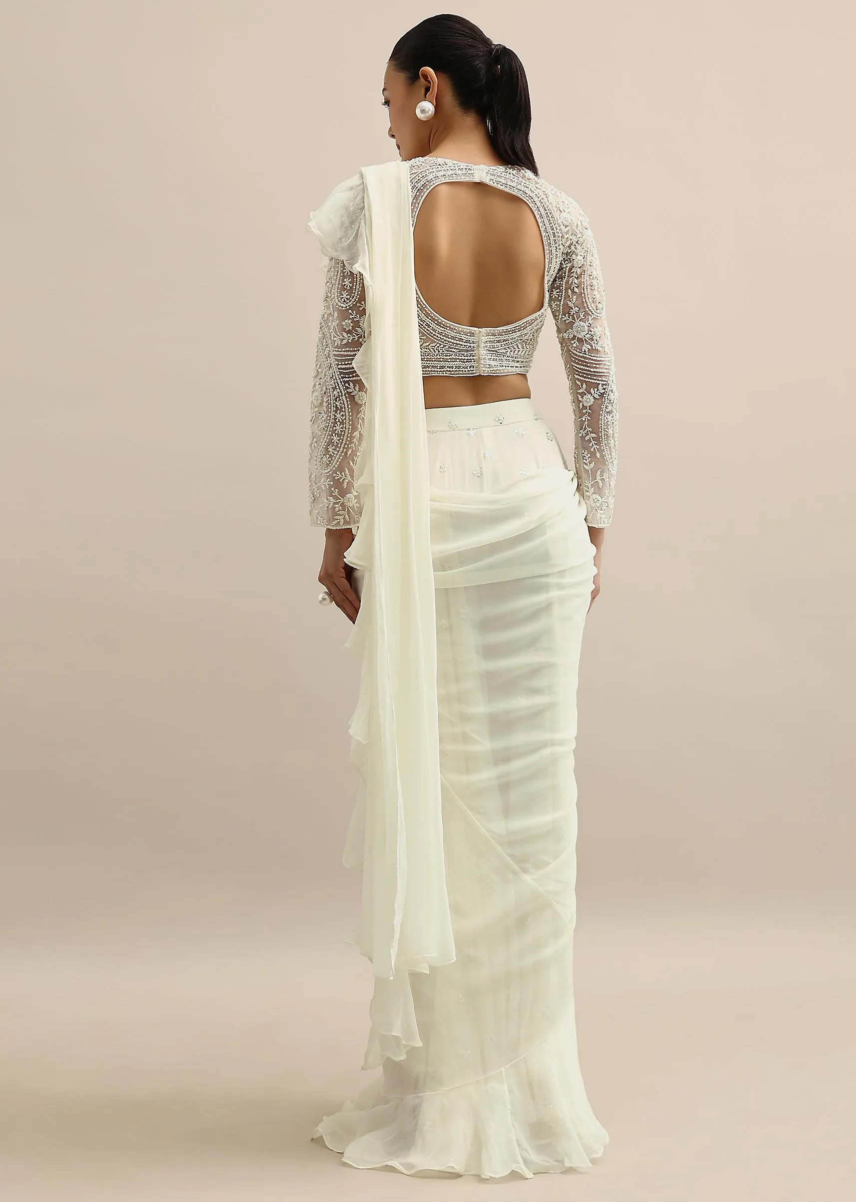 Ivory Blouse And Draped Palazzo Set