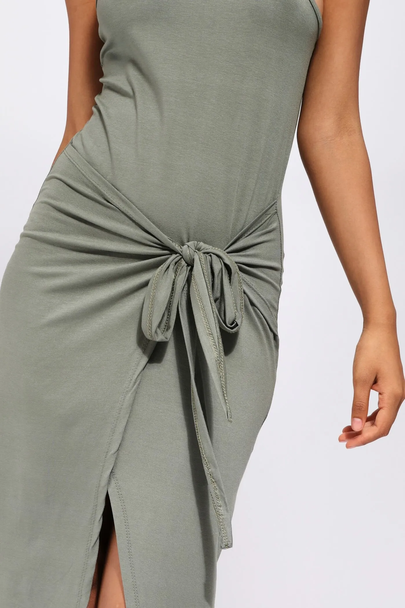 Khaki Tie Detail Maxi Dress