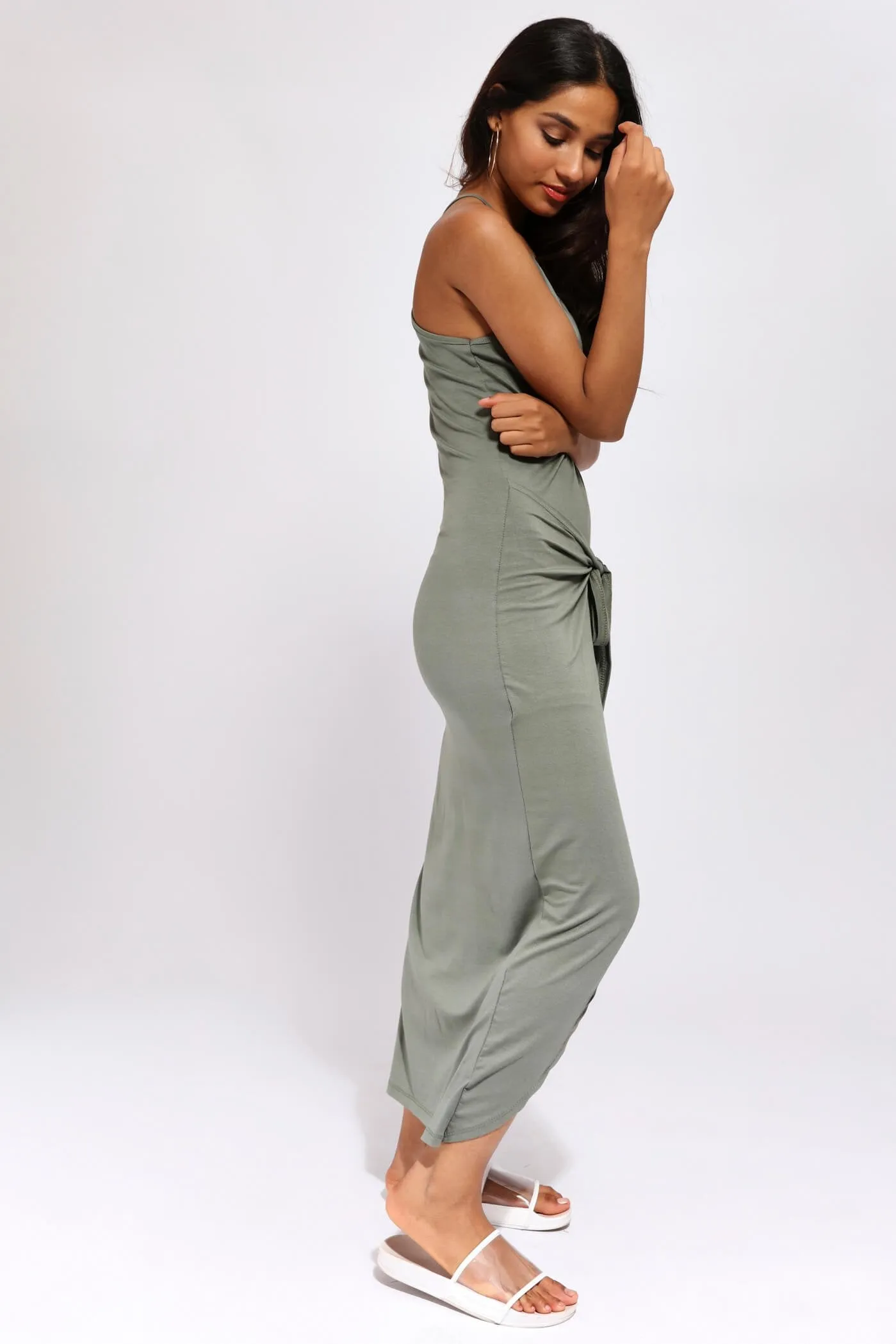 Khaki Tie Detail Maxi Dress