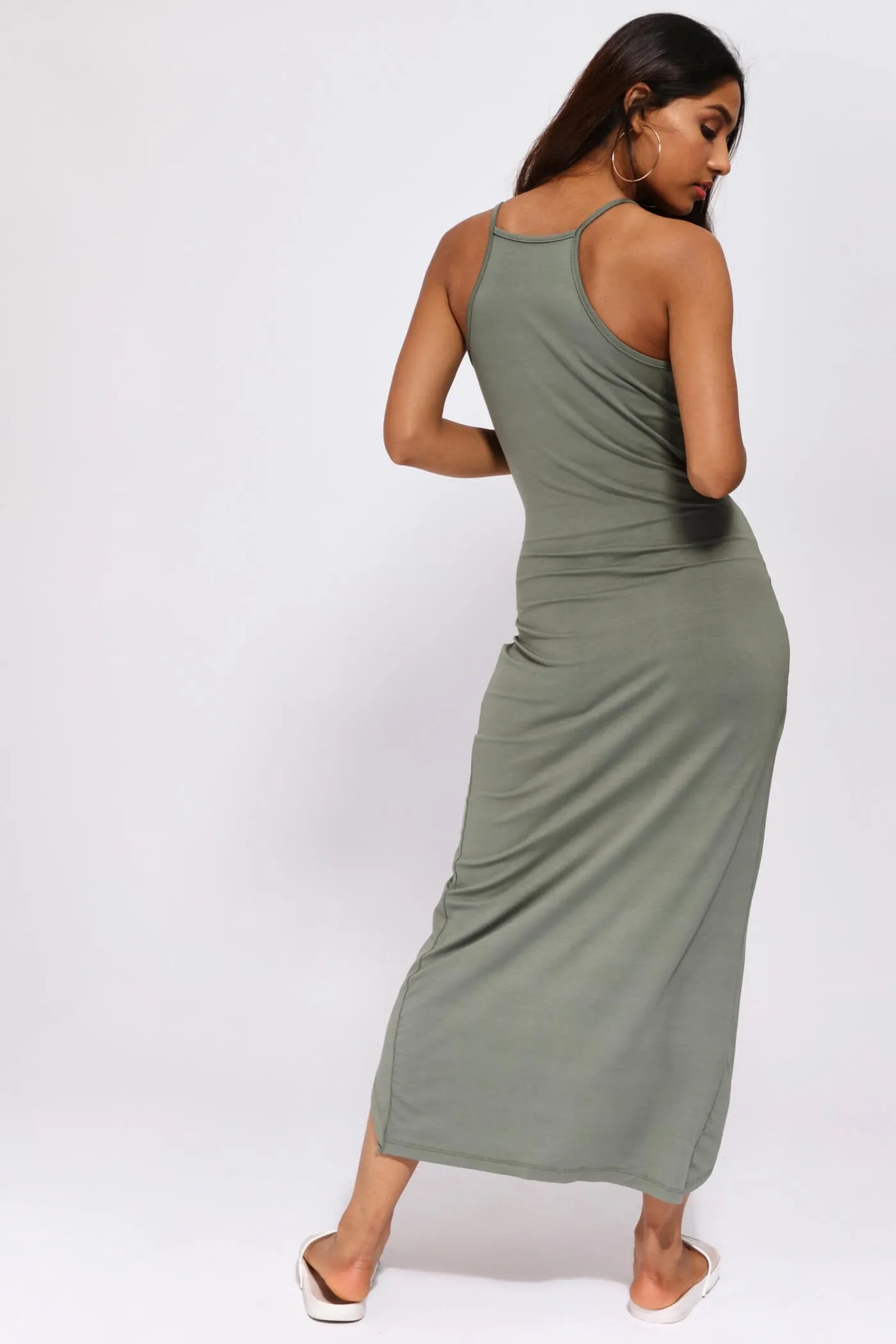 Khaki Tie Detail Maxi Dress