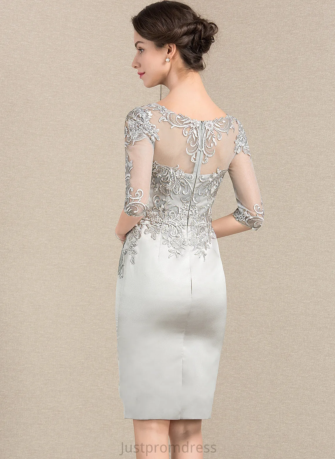 Lace Neck Scoop Olga Cocktail Dresses Sheath/Column Knee-Length Satin Dress Cocktail