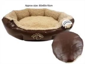 Leather Faux Lined Pet Bed Large with Cushion