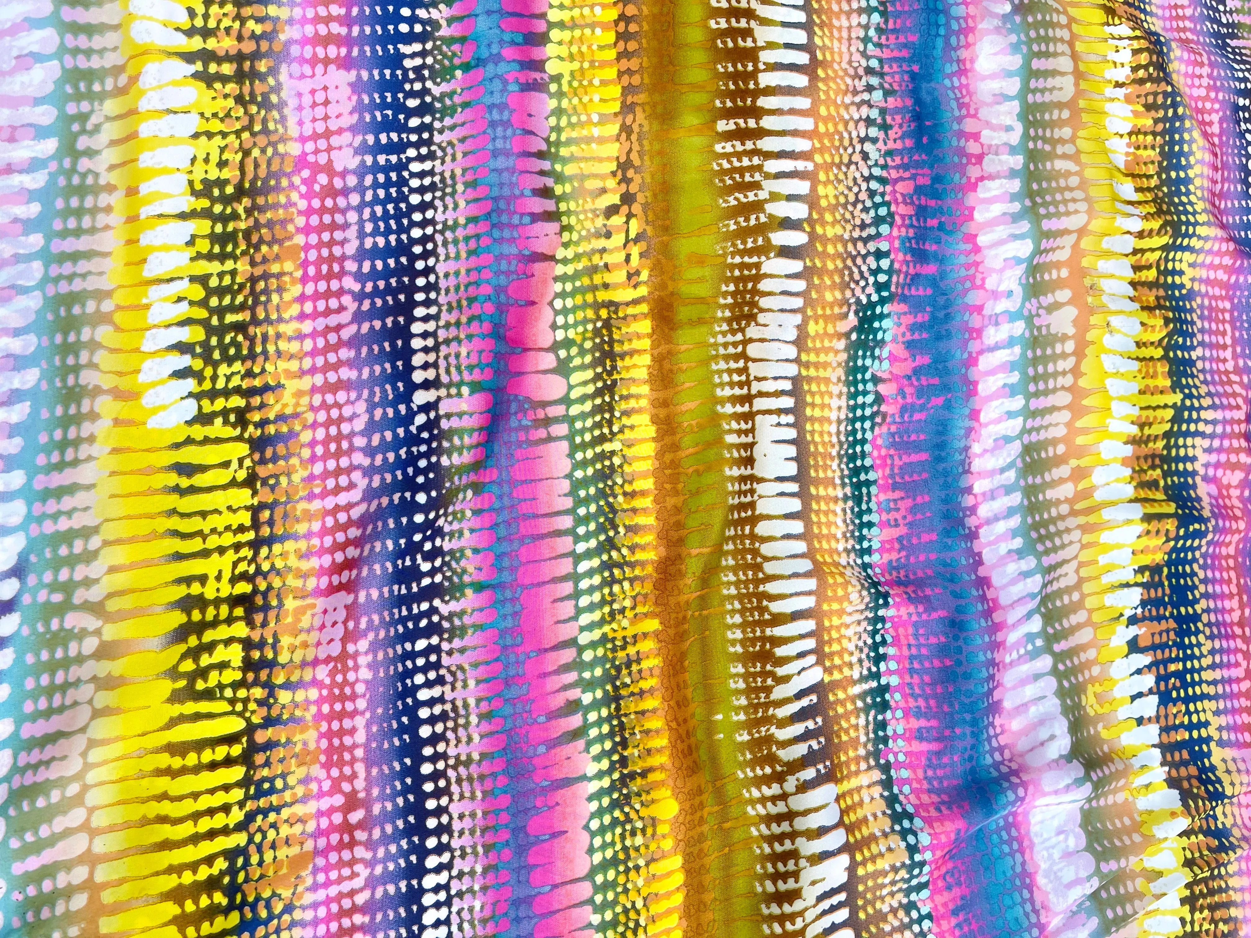 Lightweight  satin  fabric by the yard - Lavender yellow striped print