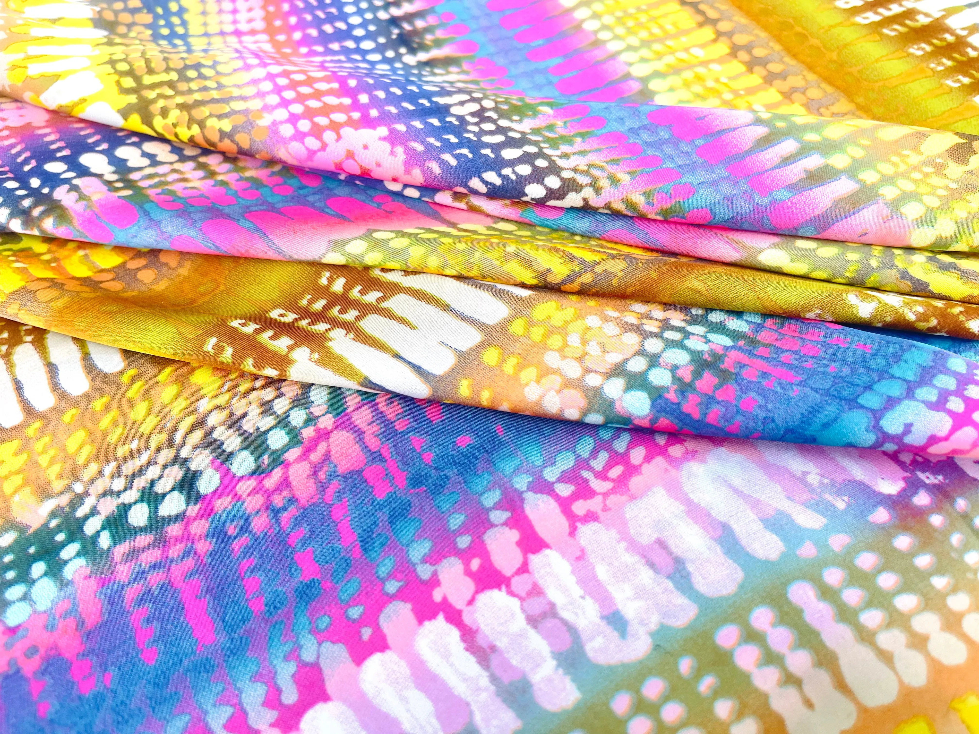 Lightweight  satin  fabric by the yard - Lavender yellow striped print