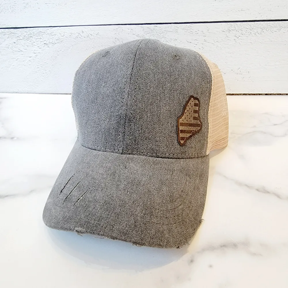 Maine Flag Metallic Cutout Leather Patch Black / Khaki Hat