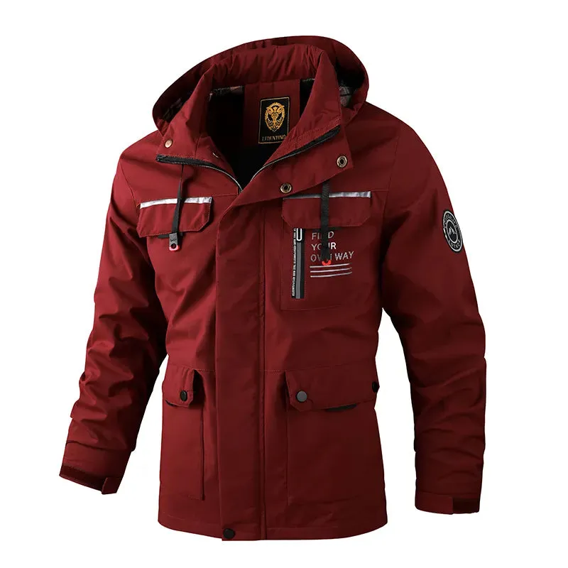 Men's Casual Windbreaker Hooded Jacket Waterproof Outdoor Warm Winter Thick Fleece Coat