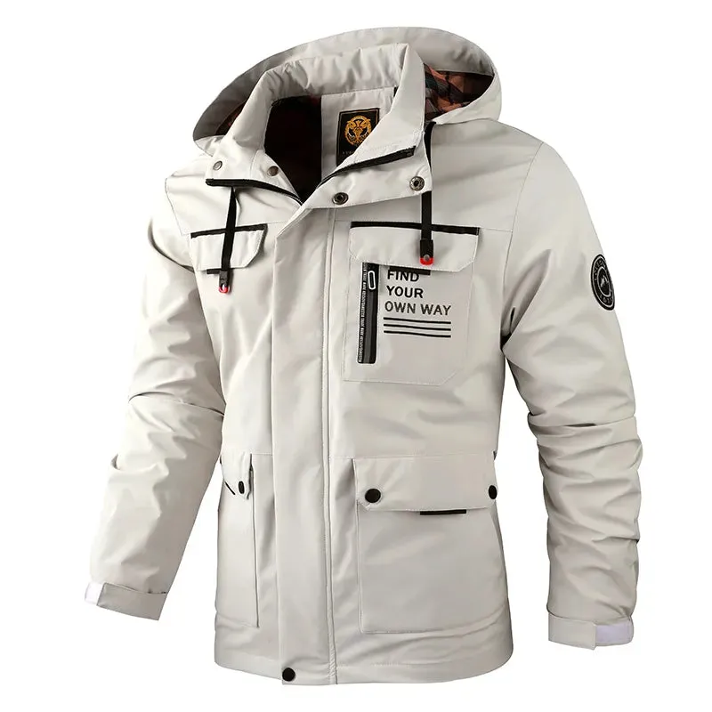Men's Casual Windbreaker Hooded Jacket Waterproof Outdoor Warm Winter Thick Fleece Coat