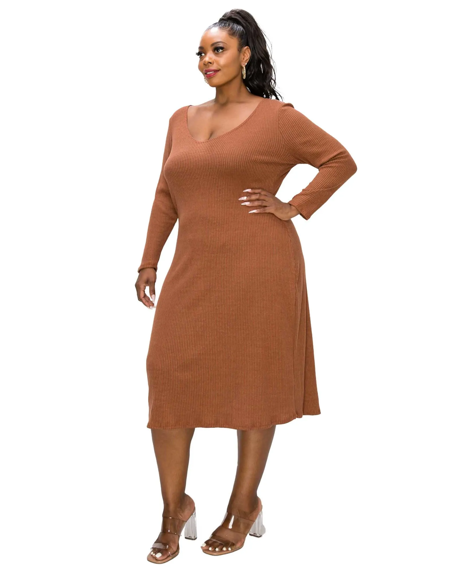 Millie Rib Midi Dress | Chestnut