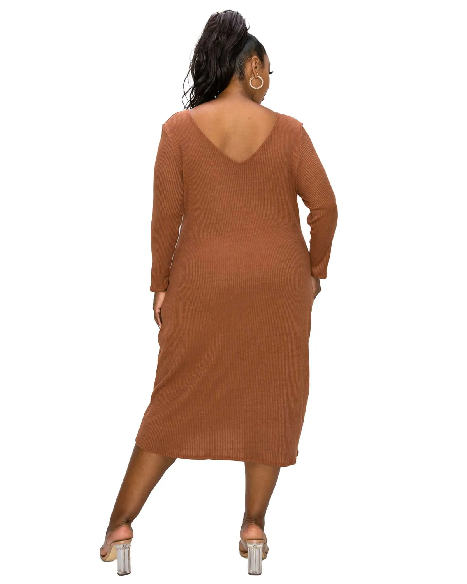 Millie Rib Midi Dress | Chestnut