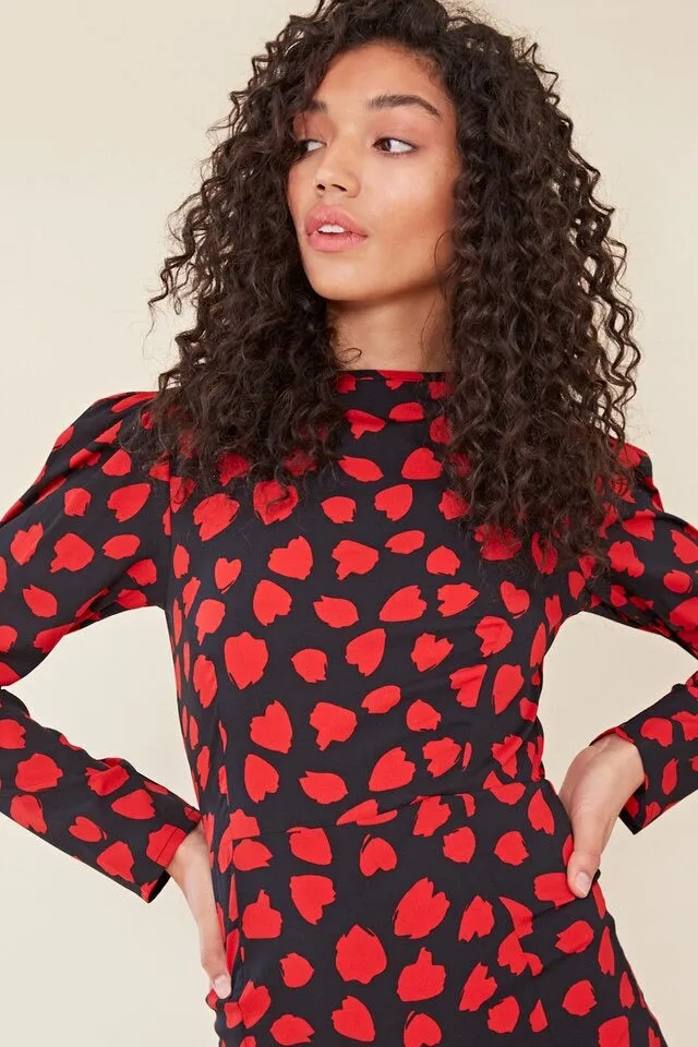 Red Abstract Heart Short Dress