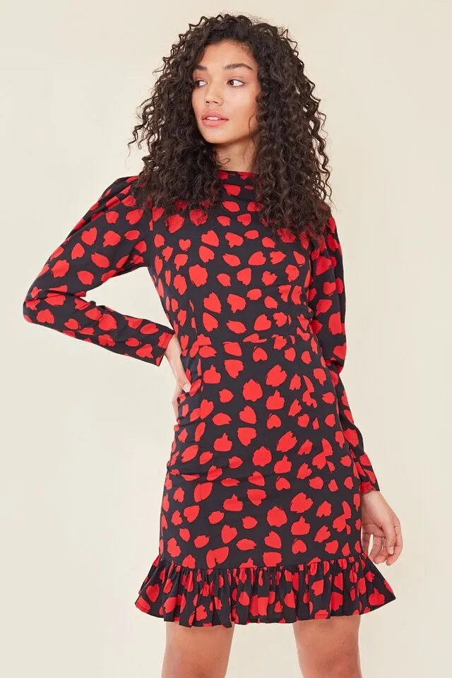 Red Abstract Heart Short Dress