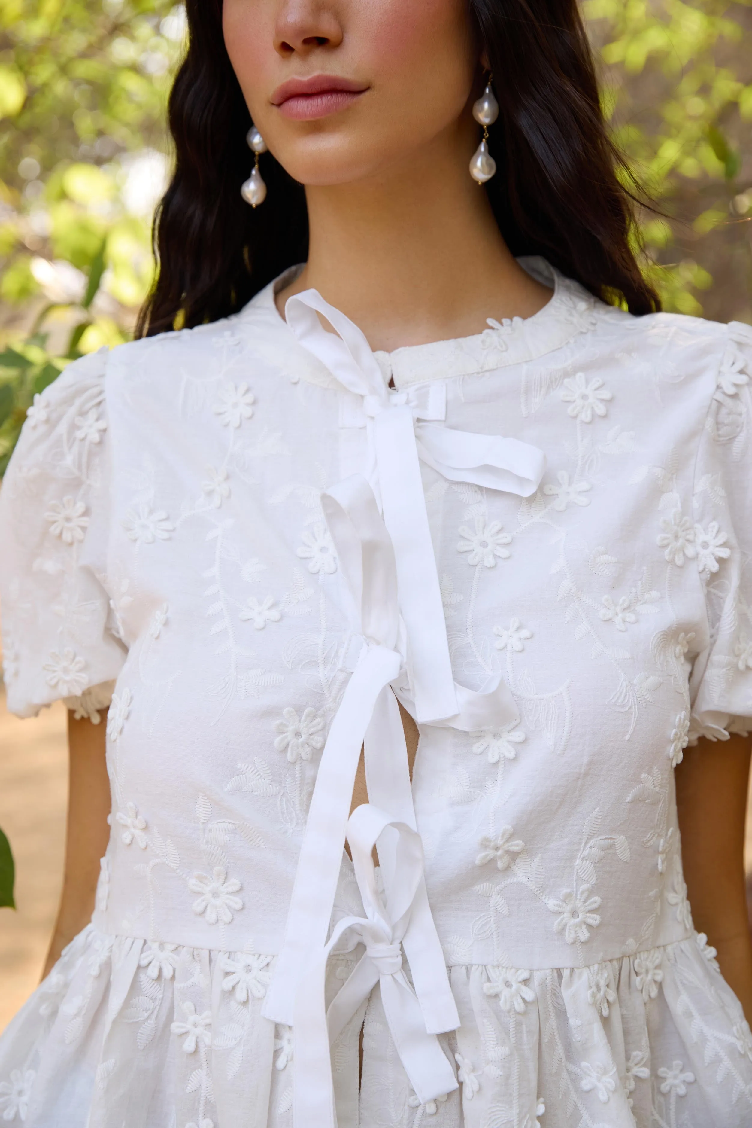 Schiffli Front Tie-up Peplum Top