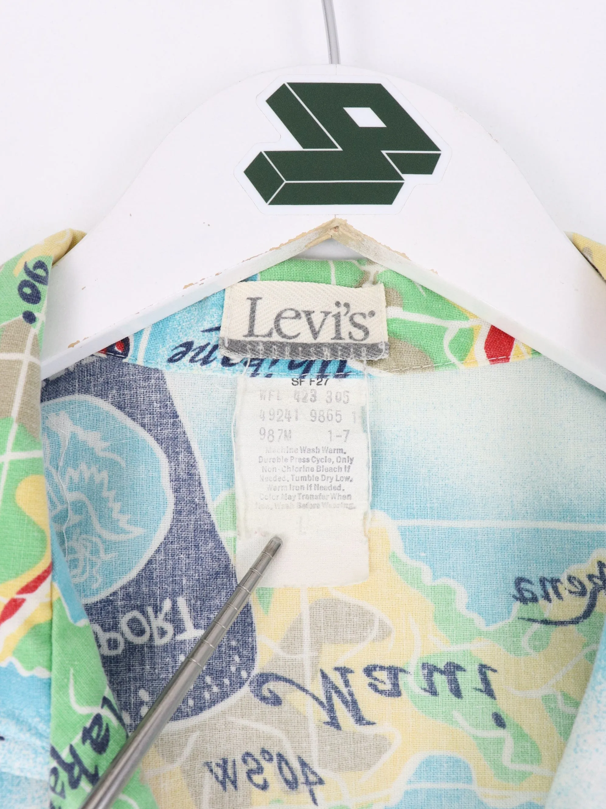 Vintage Levi's Shirt Mens Medium Blue Hawaiian Vacation Button Up