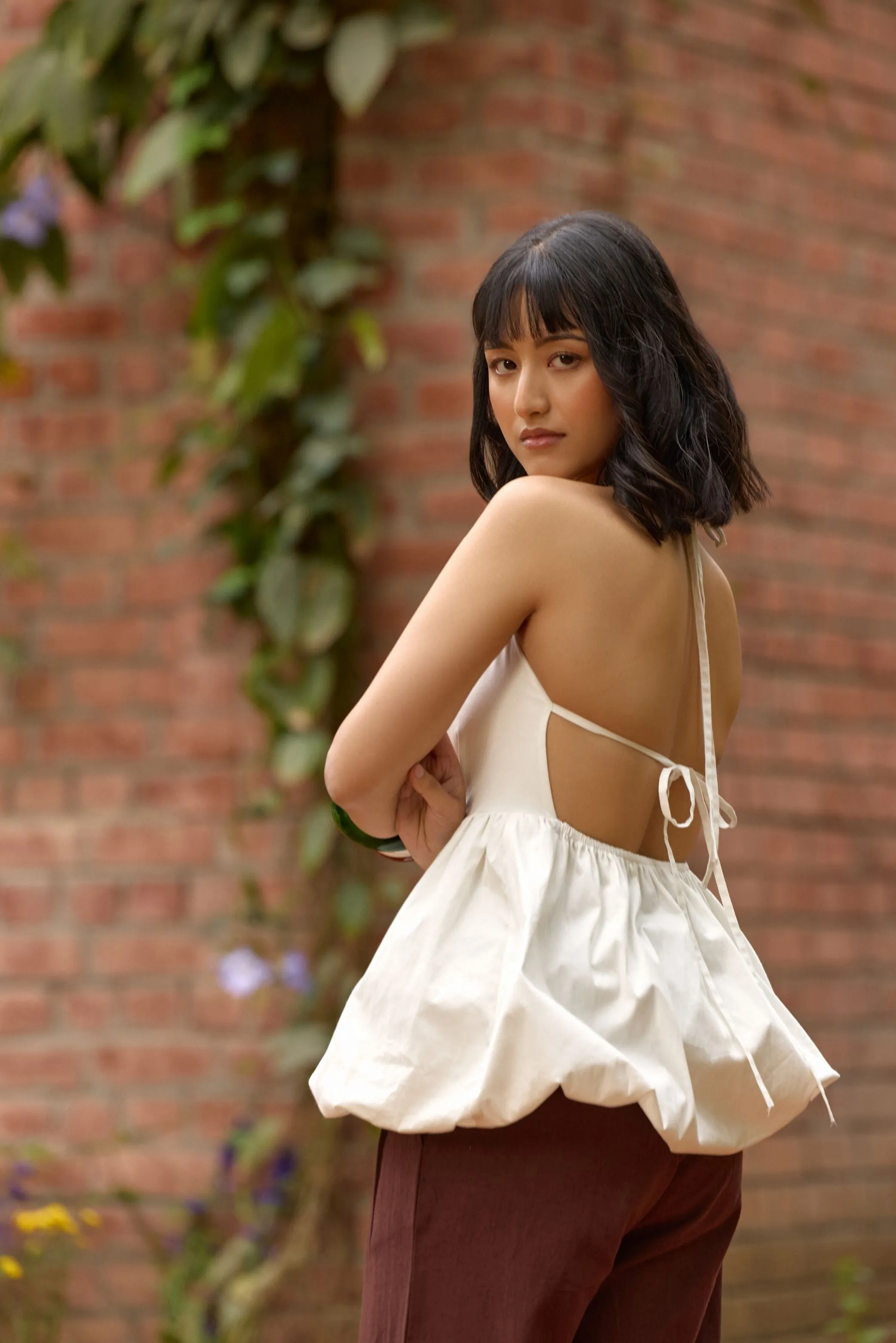 White bubble hem Top