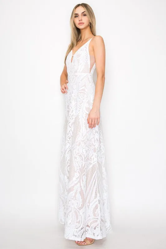 White Sequin Maxi Dress