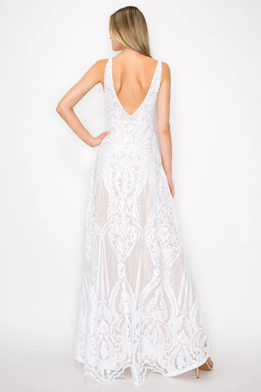 White Sequin Maxi Dress